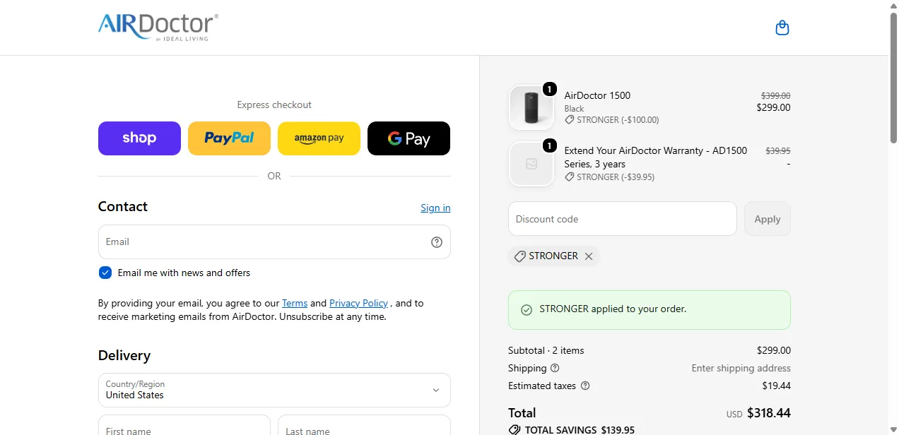 Coupon verification screenshot